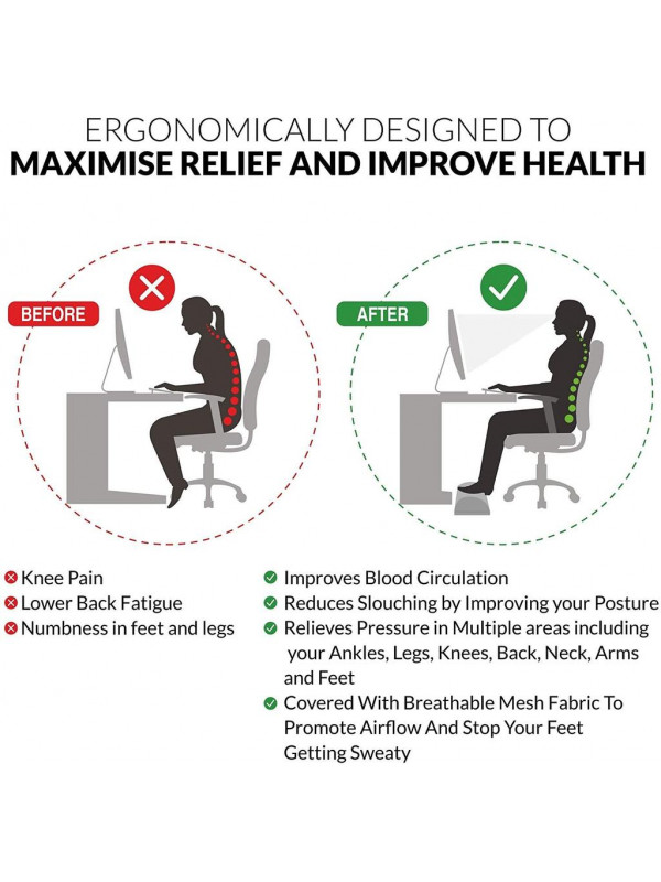 BECALM Under Desk Foot Rest - Essential Home Office Accessories - Pain Relief and Support for Back, Knees & Feet